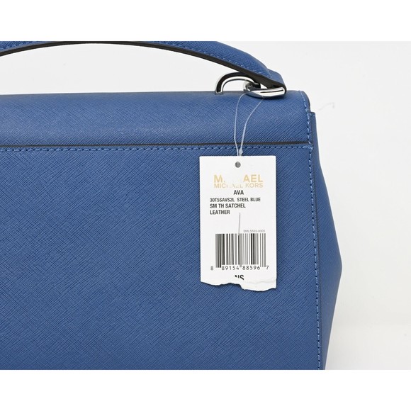 MICHAEL KORS AVA Small Top Handle Satchel Steel Blue Saffiano Leather NWT - Picture 7 of 11